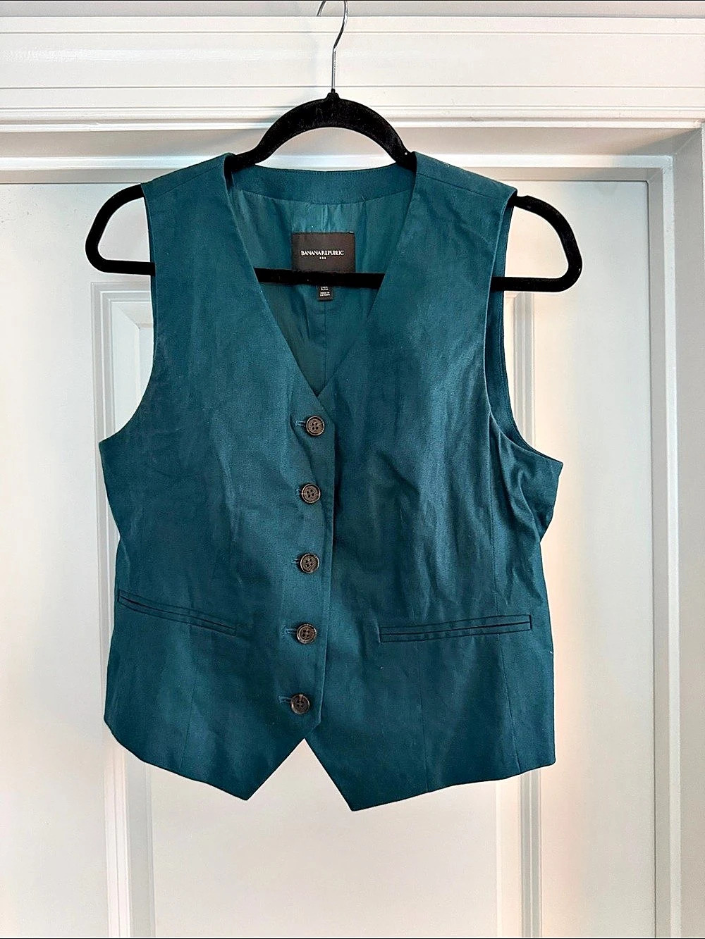 Banana Republic Stretch Linen-Viscose Vest Blue Size Medium
